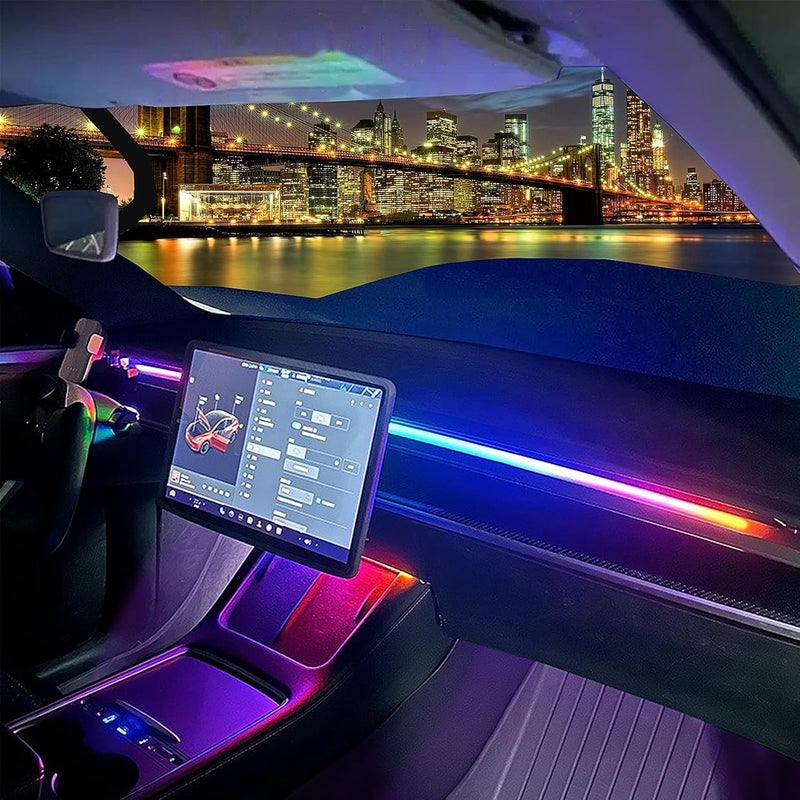 Rye LED Car Ambient Lighting Strip for Tesla High Brightness with APP Control Multiple Colors and Car LED Strip Lighting Neon Lights for Model 3/Y (Dashboard& Center Console& 4 Floor Light) - Image 1